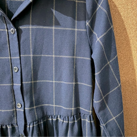 Long-Sleeve Collared, Windowpane Check Mini Dress - Picture 4 of 7